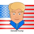 Donald Trump against the background of America a flag. vector illustration. head icon blue tie and jacket