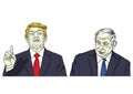Donald Trump and Benjamin Netanyahu. Vector Portrait Cartoon Caricature Illustration. May 17, 2018 Royalty Free Stock Photo