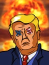 Donald Trump with explosion behind