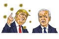 Donald Trump Face to Face VS Joe Biden Presidential Canditates Debate with Coronavirus Covid-19 Icon Background. Vector Cartoon Ca Royalty Free Stock Photo