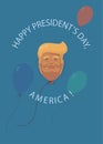 Donald Trump flat cartoon, Presidents` Day in USA also and President`s Washington` Birthday greetings card Background