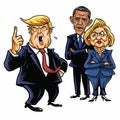 Donald Trump, Hillary Clinton, and Barack Obama. Cartoon Caricature Vector Illustration. June 29, 2017