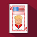 Donald Trump an icon a vector illustration ace the playing card victory to win the combination heart. American flag. on green b