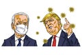 Donald Trump and Joe Biden Presidential Campaign Debate with Corona Virus COVID-19 Mask Cartoon Vector Drawing Illustration Royalty Free Stock Photo