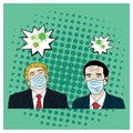 Donald Trump meet Joko Widodo Wearing Healthy Mask, Corona Virus, Covid-19, Flat Vector Design