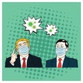 Donald Trump meet Xi Jinping Wearing Healthy Mask, Corona Virus, Covid-19, Flat Vector Design