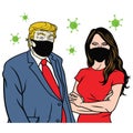 Donald Trump with Melania Trump Wearing Mask Anti Corona Virus Coronavirus Covid-19 Campaign Cartoon Vector Editorial Illustration