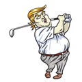 Donald Trump Playing Golf. Cartoon Vector Illustration. May 2, 2017