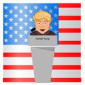 Donald trump the president a smile behind an interview tribune in the microphone. Elections of 2016. Fight success. Vector Royalty Free Stock Photo