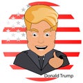 Donald trump the president a smile finger up victory elections of 2016 against the background the flag stylized America on whi Royalty Free Stock Photo