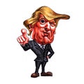 Donald Trump`s caricature points his finger forward with white background illustration Royalty Free Stock Photo