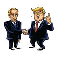 Donald Trump Shakes Hands with Vladimir Putin. Cartoon Caricature Vector Illustration. October 26, 2017