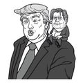 Donald Trump and Steve Bannon Black and White Cartoon Caricature Vector Royalty Free Stock Photo