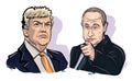 Donald Trump and Vladimir Putin. Portrait Sketch Illustration. Russia federation leader