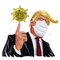 Donald Trump Wearing Mask Anti Corona Virus Covid 19 on Face Cartoon Vector Illustration. March 17 , 2020