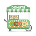 Donat street food cart. Colorful vector image