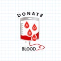 Donate blood concept with bag blood and drop blood type Royalty Free Stock Photo