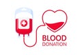 Donate blood concept with blood bag and heart. Blood donation vector illustration. World blood donor day - June 14. Royalty Free Stock Photo