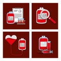 Donate blood equipment supplies medical objects set