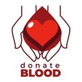 Donate blood isolated icon heart and hands charity