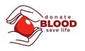 Donate blood and save life isolated icon transfusion