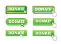 Donate Button with pointer clicking. Donate web buttons set. User interface element in flat style. Vector stock Royalty Free Stock Photo