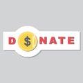 Donate button, sticker with gold coin Royalty Free Stock Photo