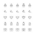 Donate and Charity line icons set.Helping hand, Volunteer help, Heart donations and Care box. design vector