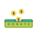 Donate green button with coins