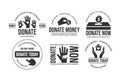Donate label monochrome set vector flat illustration. Collection of donation and giving money Royalty Free Stock Photo