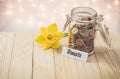 Donate money jar savings motivational concept