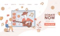 Donate and support artists during global economic crisis landing page template. Man playing guitar and sing.