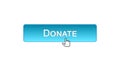 Donate web interface button clicked with mouse cursor, blue color, support Royalty Free Stock Photo