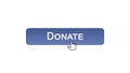 Donate web interface button clicked with mouse cursor, violet color, support