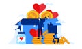 Donation box charity gift with big heart flat illustration design Royalty Free Stock Photo