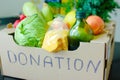 Donation box food delivery During Coronavirus. COVID-19 Relief Funds and Donations. Charity donations Royalty Free Stock Photo