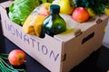 Donation box food delivery During Coronavirus. COVID-19 Relief Funds and Donations. Charity donations Royalty Free Stock Photo