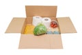Donation box with food isolated on white background. help during quarantine against coronavirus Royalty Free Stock Photo
