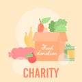 Donation box full of food for charity center a vector flat illustration