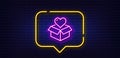 Donation box line icon. Fundraising sign. Neon light speech bubble. Vector