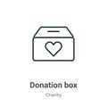 Donation box outline vector icon. Thin line black donation box icon, flat vector simple element illustration from editable charity Royalty Free Stock Photo