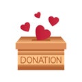 Donation box. Throwing hearts in a box for donations. Donate, giving money and love. Concept of charity. Give and share your love