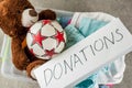 Donation box with toys, clothes and food