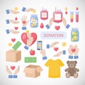 Donation and charity flat vector icon set