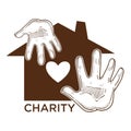 Charity fund isolated icon house and human palms sketch