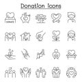 Donation & Charity icons set in thin line style