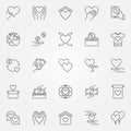 Donation and charity icons set - vector donate outline symbols