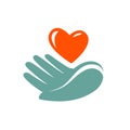 Donation, charity logo or label. Hand holding heart icon. Vector symbol Royalty Free Stock Photo