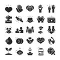 Donation charity volunteer help social assistance icons collection silhouette style Royalty Free Stock Photo