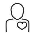 Donation charity volunteer help social avatar heart in chest line style icon Royalty Free Stock Photo